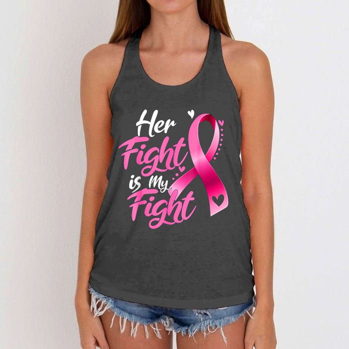 Her Fight Is My Fight Breast Cancer Awareness Family Support Women's Knotted Racerback Tank