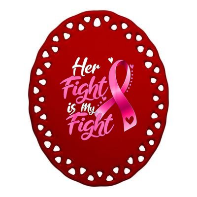 Her Fight Is My Fight Breast Cancer Awareness Family Support Ceramic Oval Ornament