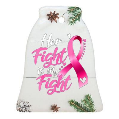 Her Fight Is My Fight Breast Cancer Awareness Family Support Ceramic Bell Ornament