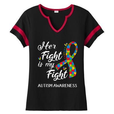 Her Fight Is My Fight Autism Awareness Month Plus Size Shirts Ladies Halftime Notch Neck Tee