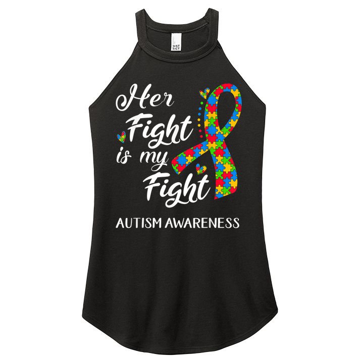 Her Fight Is My Fight Autism Awareness Month Plus Size Shirts Women's Perfect Tri Rocker Tank