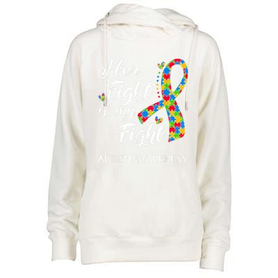 Her Fight Is My Fight Autism Awareness Month Plus Size Shirts Womens Funnel Neck Pullover Hood