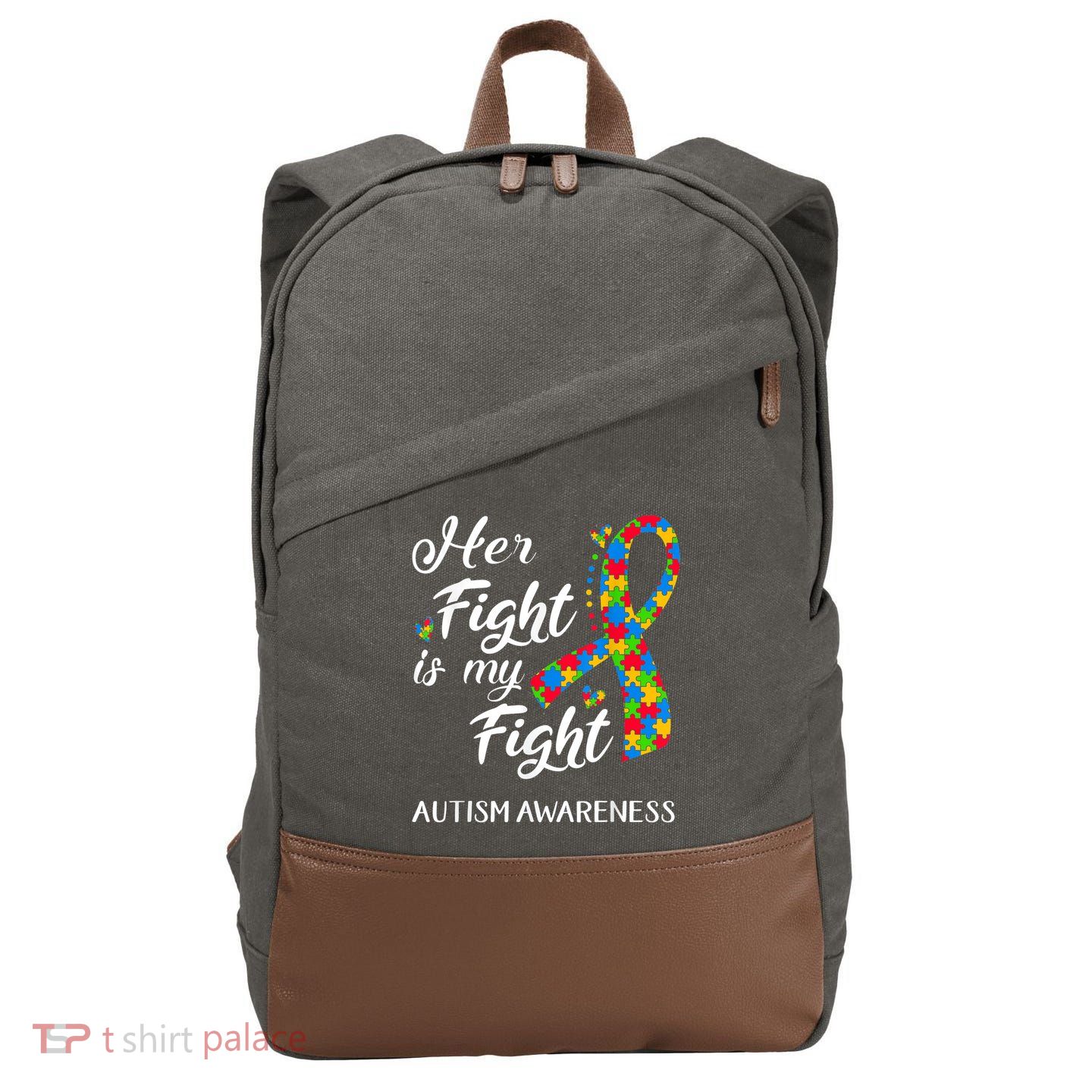 Her Fight Is My Fight Autism Awareness Month Plus Size Shirts Cotton Canvas Backpack
