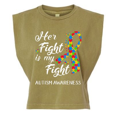 Her Fight Is My Fight Autism Awareness Month Plus Size Shirts Garment-Dyed Women's Muscle Tee