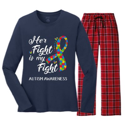 Her Fight Is My Fight Autism Awareness Month Plus Size Shirts Women's Long Sleeve Flannel Pajama Set 