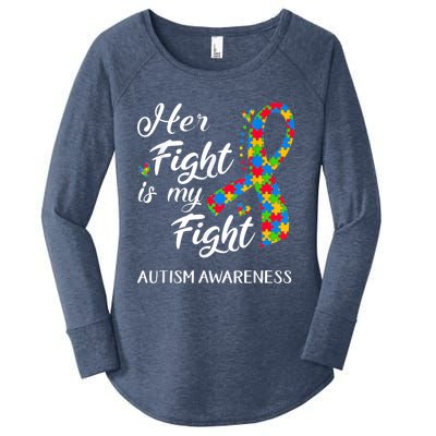 Her Fight Is My Fight Autism Awareness Month Plus Size Shirts Women's Perfect Tri Tunic Long Sleeve Shirt