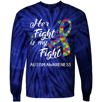 Her Fight Is My Fight Autism Awareness Month Plus Size Shirts Tie-Dye Long Sleeve Shirt