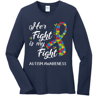 Her Fight Is My Fight Autism Awareness Month Plus Size Shirts Ladies Long Sleeve Shirt