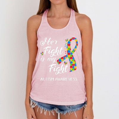 Her Fight Is My Fight Autism Awareness Month Plus Size Shirts Women's Knotted Racerback Tank