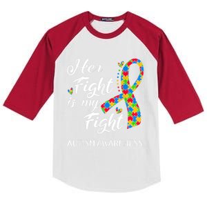 Her Fight Is My Fight Autism Awareness Month Plus Size Shirts Kids Colorblock Raglan Jersey