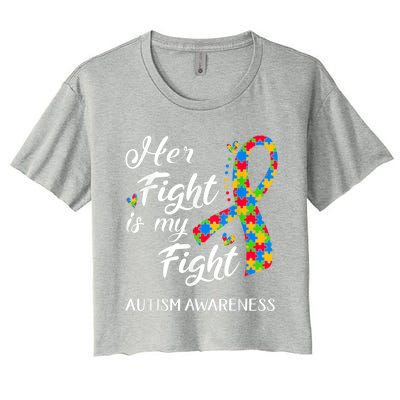 Her Fight Is My Fight Autism Awareness Month Plus Size Shirts Women's Crop Top Tee