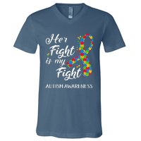 Her Fight Is My Fight Autism Awareness Month Plus Size Shirts V-Neck T-Shirt