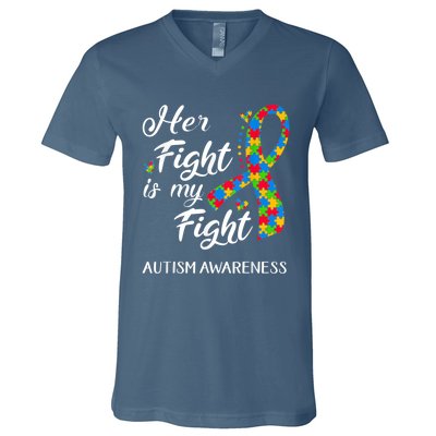 Her Fight Is My Fight Autism Awareness Month Plus Size Shirts V-Neck T-Shirt