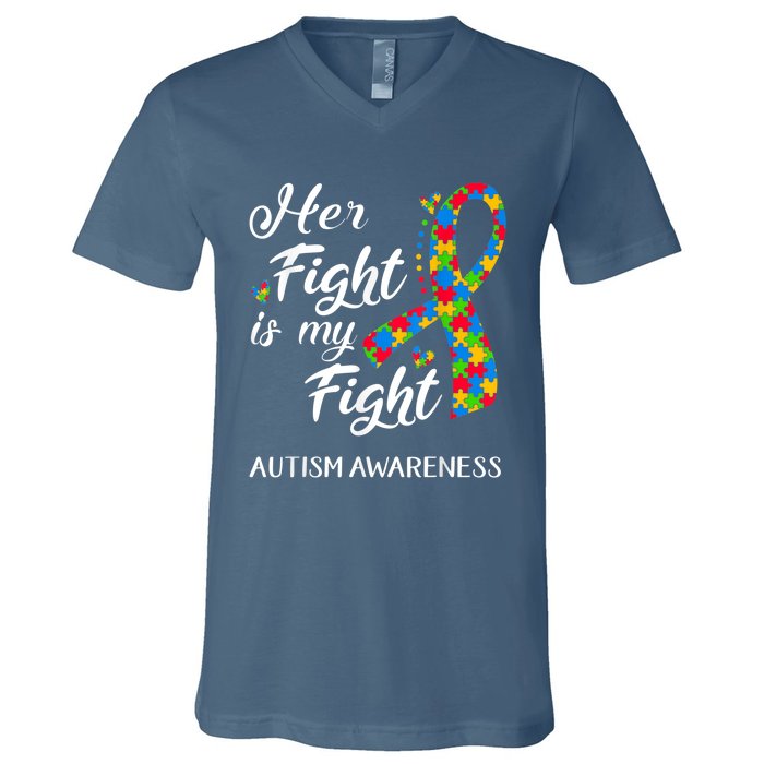 Her Fight Is My Fight Autism Awareness Month Plus Size Shirts V-Neck T-Shirt