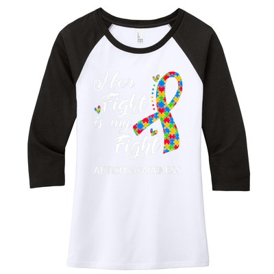 Her Fight Is My Fight Autism Awareness Month Plus Size Shirts Women's Tri-Blend 3/4-Sleeve Raglan Shirt