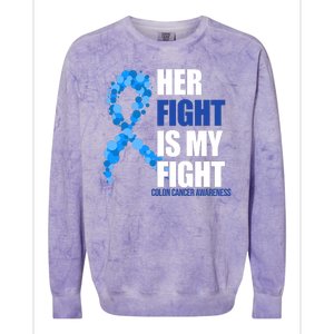 Her Fight Is My Fight Colon Cancer Awareness Ribbon Colorblast Crewneck Sweatshirt