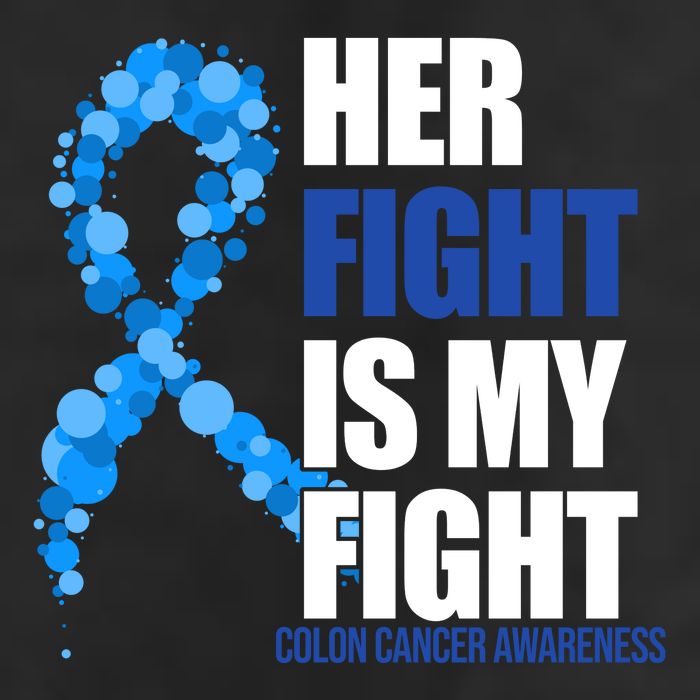 Her Fight Is My Fight Colon Cancer Awareness Ribbon 7 Panel Mesh Trucker Snapback Hat