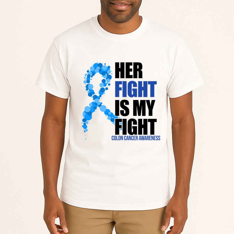 Her Fight Is My Fight Colon Cancer Awareness Ribbon Tall T-Shirt