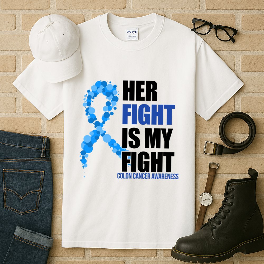 Her Fight Is My Fight Colon Cancer Awareness Ribbon Tall T-Shirt