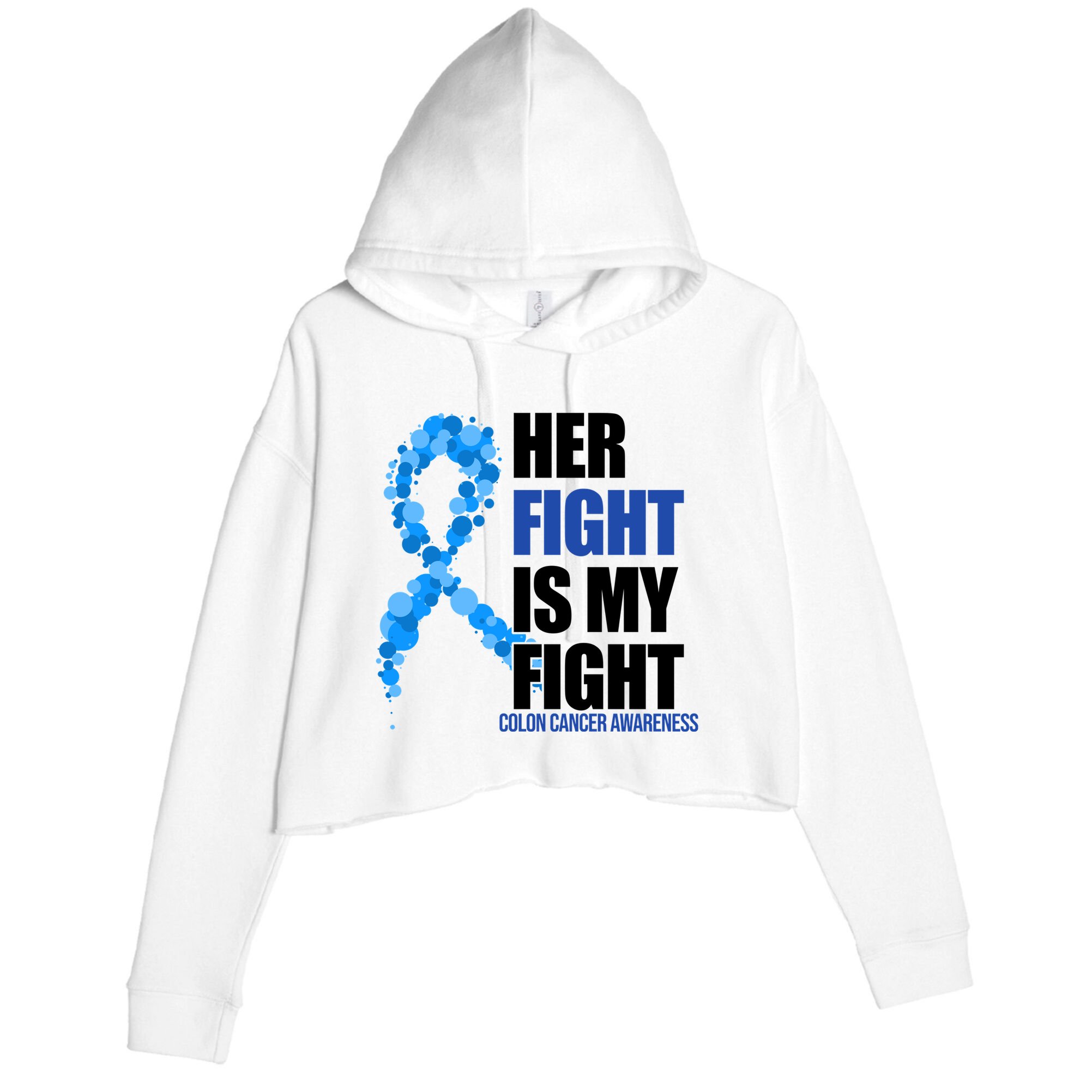 Her Fight Is My Fight Colon Cancer Awareness Ribbon Crop Fleece Hoodie