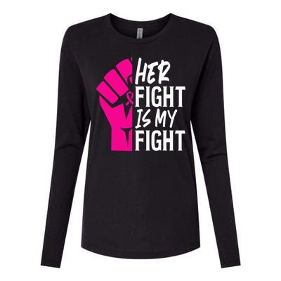 Her Fight Is My Fight Breast Cancer Awareness Family Support Womens Cotton Relaxed Long Sleeve T-Shirt