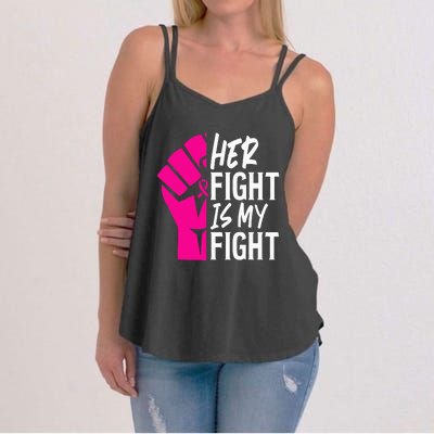 Her Fight Is My Fight Breast Cancer Awareness Family Support Women's Strappy Tank