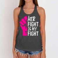 Her Fight Is My Fight Breast Cancer Awareness Family Support Women's Knotted Racerback Tank