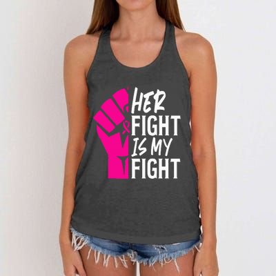 Her Fight Is My Fight Breast Cancer Awareness Family Support Women's Knotted Racerback Tank