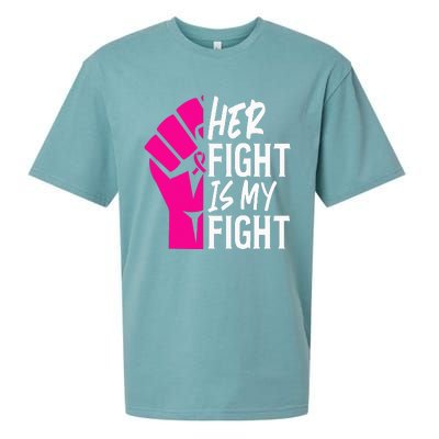 Her Fight Is My Fight Breast Cancer Awareness Family Support Sueded Cloud Jersey T-Shirt