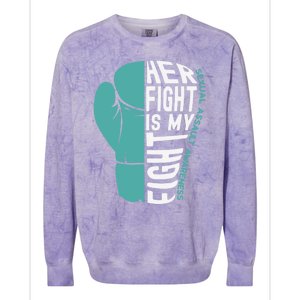 Her Fight Is My Fight Sexual Assault Awareness Boxing Glove Cute Gift Colorblast Crewneck Sweatshirt