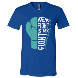 Her Fight Is My Fight Sexual Assault Awareness Boxing Glove Cute Gift V-Neck T-Shirt