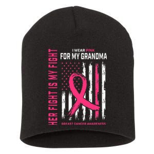 Her Fight Is My Fight I Wear Pink Grandma Breast Cancer Flag Short Acrylic Beanie