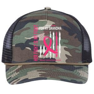 Her Fight Is My Fight I Wear Pink Grandma Breast Cancer Flag Retro Rope Trucker Hat Cap