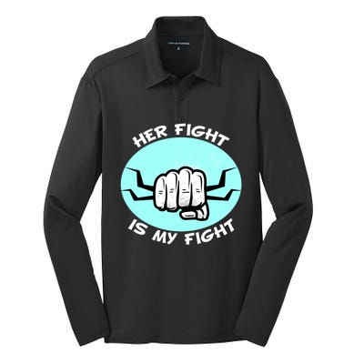 Her Fight Is My Fight Sexual Assault Awareness Month April Gift Silk Touch Performance Long Sleeve Polo