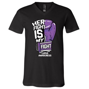 Her Fight Is My Fight Systemic Lupus Erythematosus Purple V-Neck T-Shirt