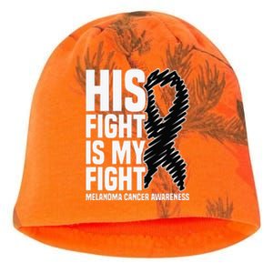 His Fight Is My Fight Black Ribbon Melanoma Cancer Awareness Kati - Camo Knit Beanie