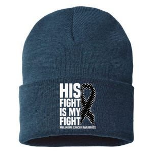 His Fight Is My Fight Black Ribbon Melanoma Cancer Awareness Sustainable Knit Beanie