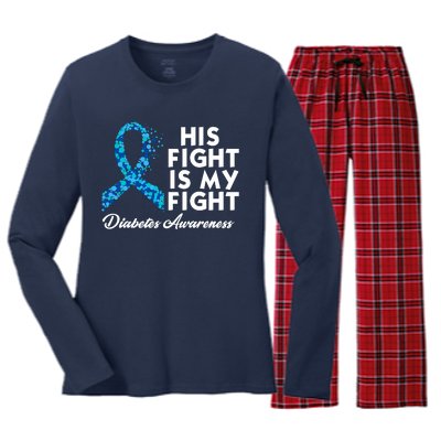 His Fight Is My Fight Diabetes Awareness Women's Long Sleeve Flannel Pajama Set 