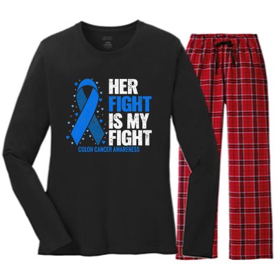 Her Fight Is My Fight Colon Cancer Awareness Women's Long Sleeve Flannel Pajama Set 