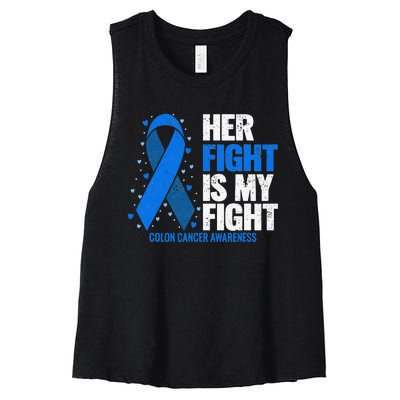 Her Fight Is My Fight Colon Cancer Awareness Women's Racerback Cropped Tank