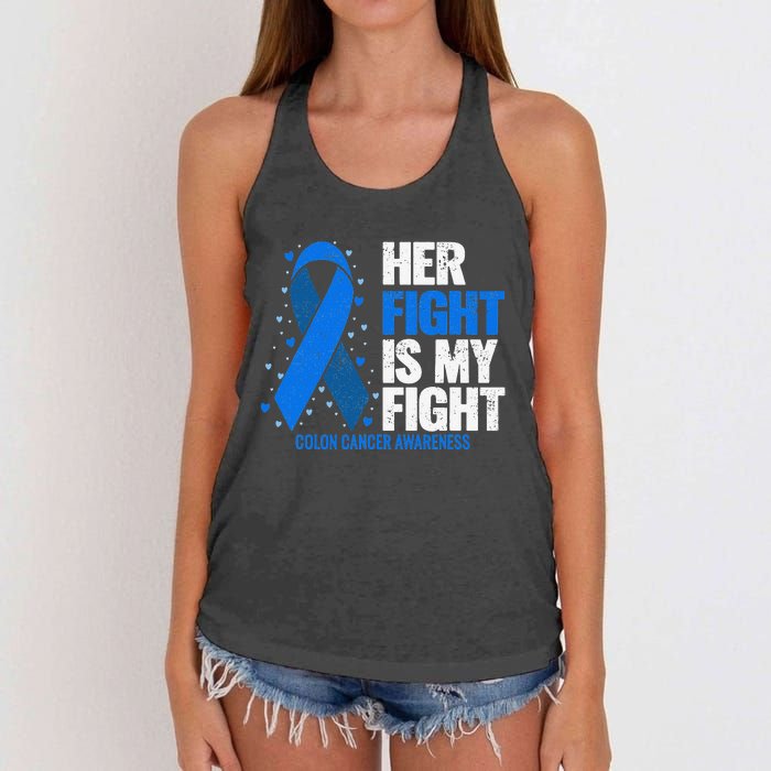 Her Fight Is My Fight Colon Cancer Awareness Women's Knotted Racerback Tank