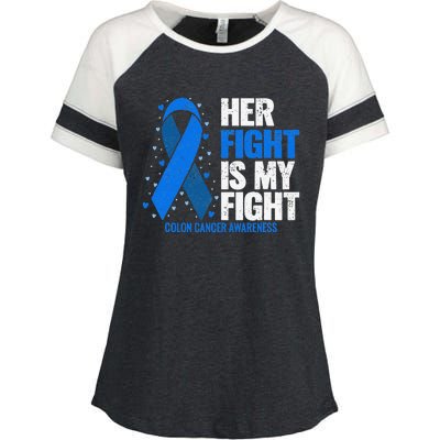 Her Fight Is My Fight Colon Cancer Awareness Enza Ladies Jersey Colorblock Tee