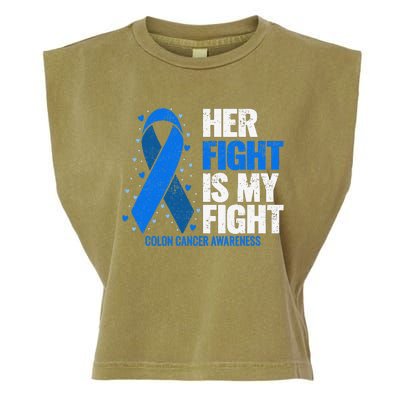 Her Fight Is My Fight Colon Cancer Awareness Garment-Dyed Women's Muscle Tee