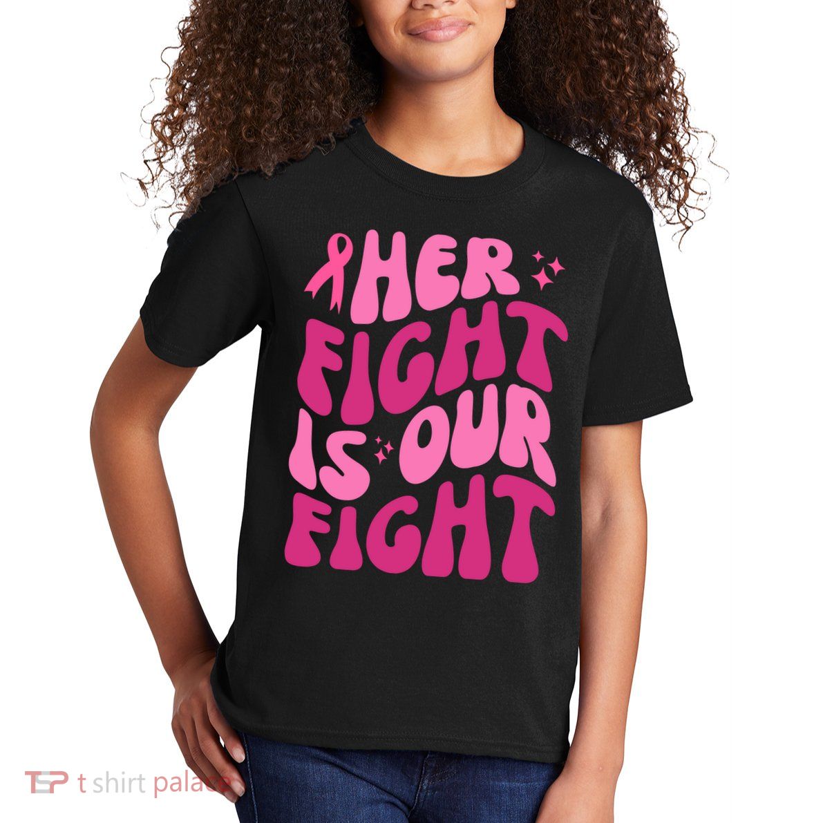 Her Fight Is Our Fight Breast Cancer Awareness Kids T-Shirt