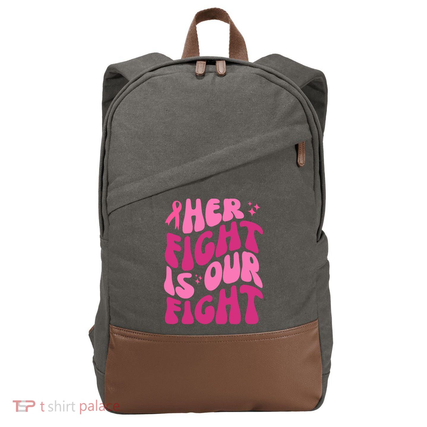 Her Fight Is Our Fight Breast Cancer Awareness Cotton Canvas Backpack