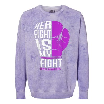 Her Fight Is My Fight SLE Lupus Awareness Purple Boxing Colorblast Crewneck Sweatshirt