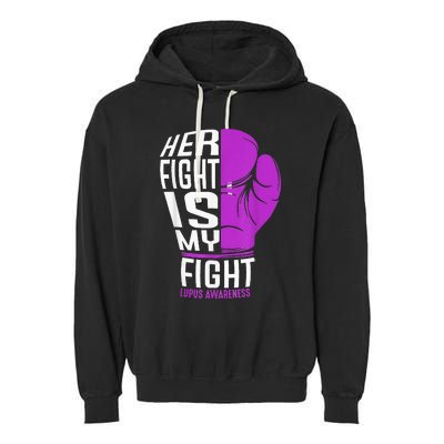 Her Fight Is My Fight SLE Lupus Awareness Purple Boxing Garment-Dyed Fleece Hoodie