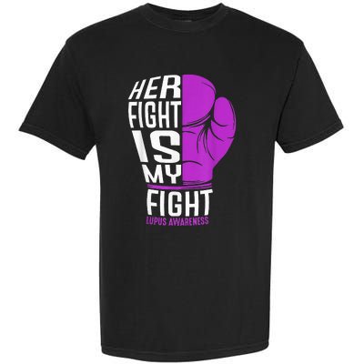 Her Fight Is My Fight SLE Lupus Awareness Purple Boxing Garment-Dyed Heavyweight T-Shirt