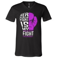 Her Fight Is My Fight SLE Lupus Awareness Purple Boxing V-Neck T-Shirt