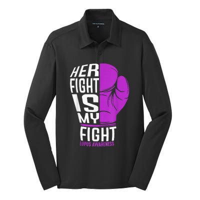 Her Fight Is My Fight SLE Lupus Awareness Purple Boxing Silk Touch Performance Long Sleeve Polo